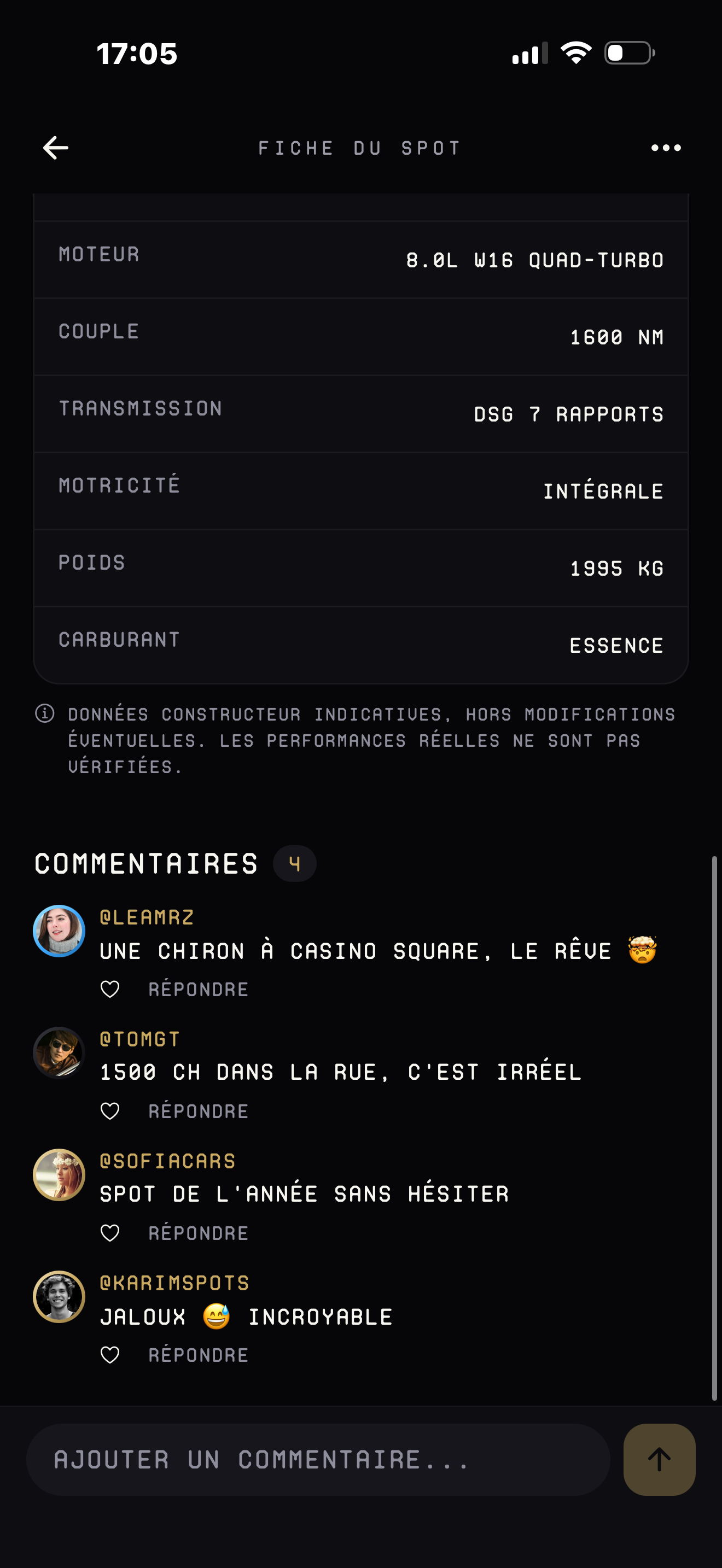 Aperçu illustratif des caractéristiques et commentaires dans WESPOT